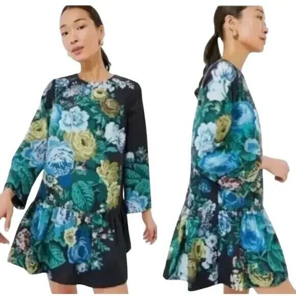 Tuckernuck NEW Black Bouquet Floral Pierce Mini Drop Waist Dress Small Wedding